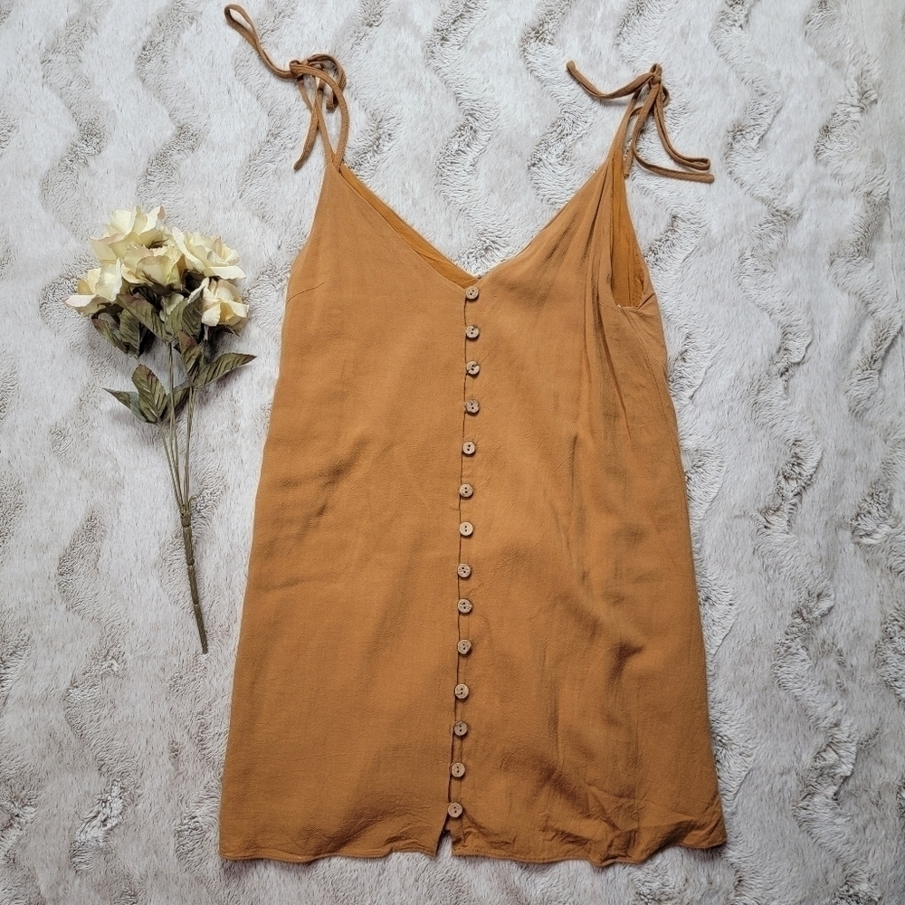 Style Rack Orange Button Detail Linen Blend Spaghetti Strap Tie Shoulder Sm‎